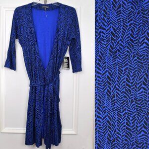 Express Wrap Dress Women Medium Blue Black Geometric Pattern Career New Business